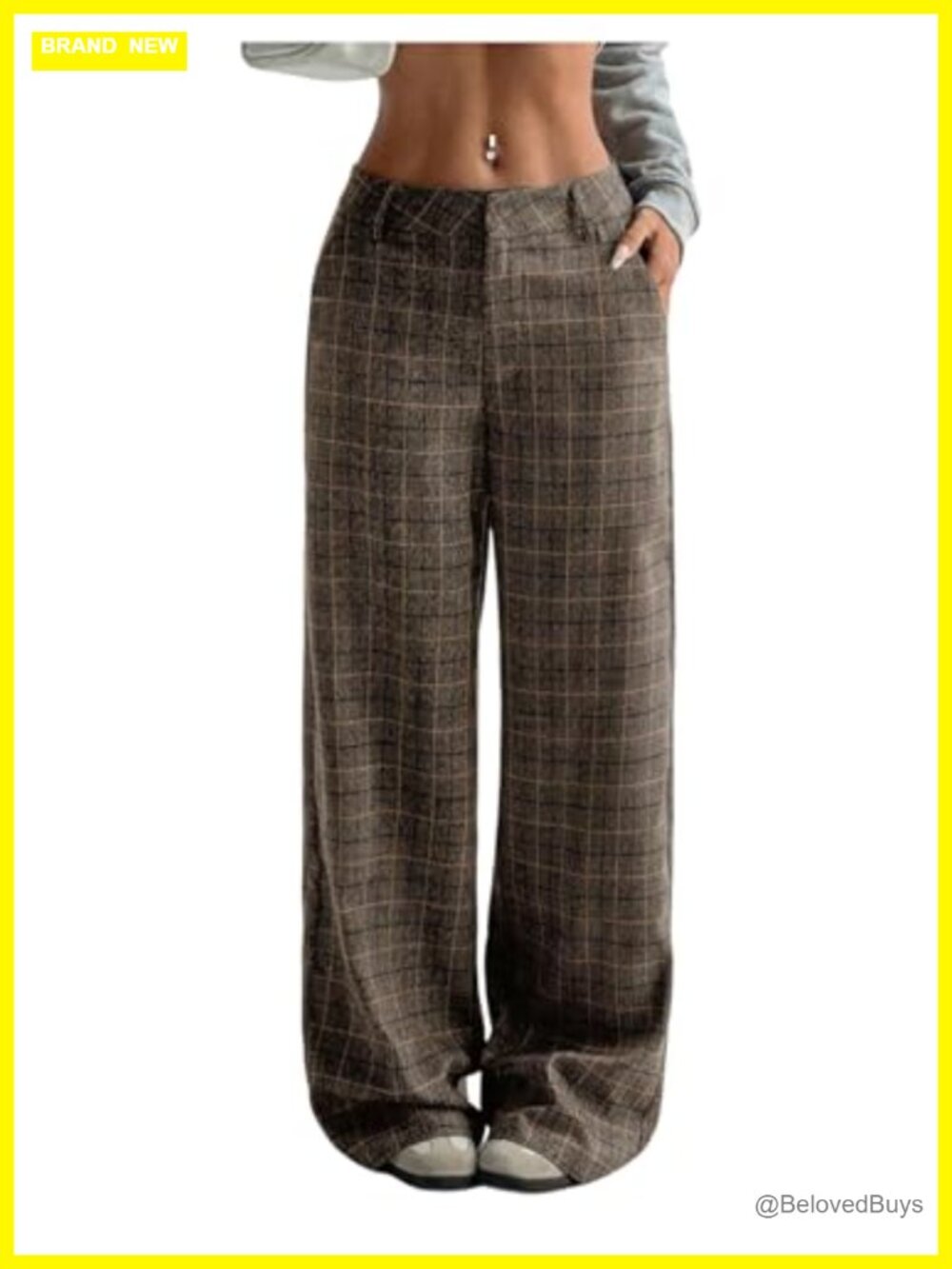 Plaid Low Rise Wide Leg Trousers Baggy Dress Pants